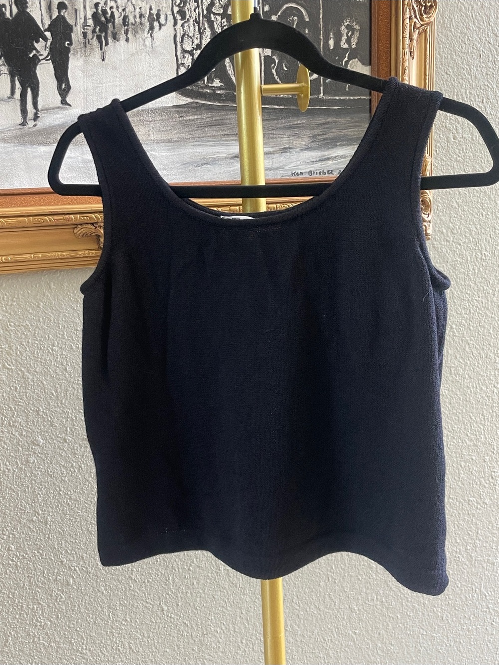 St. John Black Sleeveless Knit Tank with Scoop Neck